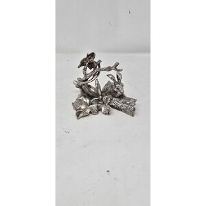 Vtg Arthur Court 1998 pewter bunnies on a log figurine home decor farmhouse